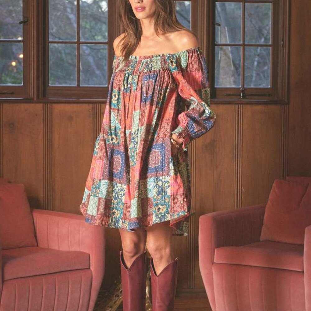 NWT The Odells Cynthia Dress Off The Shoulder Patchwork 3X
